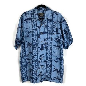 HAWAIIAN SILK CO Men's Blue 100% Silk Tropical Print Aloha Shirt Blue Medium